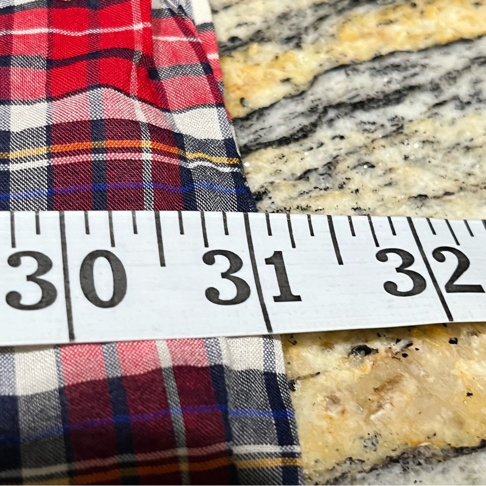 FOREVER 21 Red White Blue Plaid Cotton Dress Sz L Long Sleeve Coastal Preppy USA - Picture 11 of 11